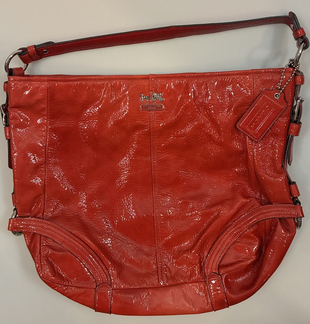 Coach Red Patent Leather Hobo Bag 18959 Shoulder Purse Double Hangtag